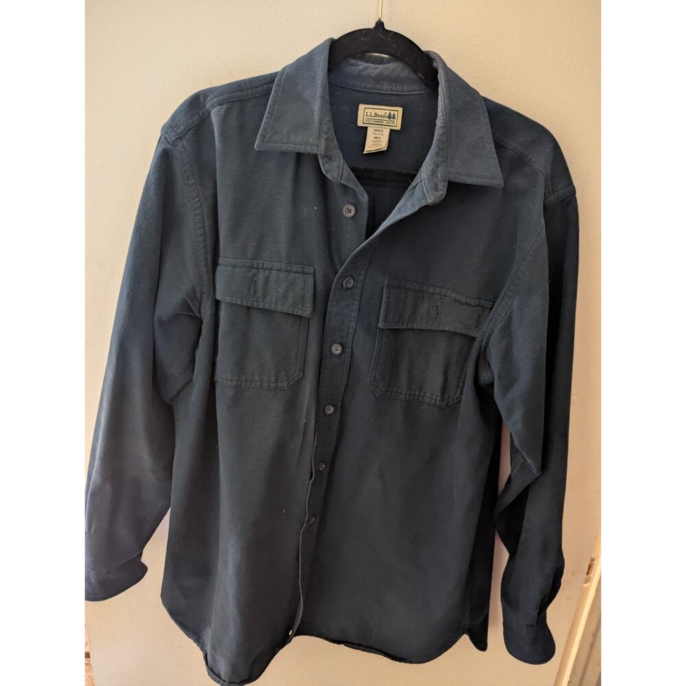 LL BEAN Vintage Dark Blue Chamois Cloth Thick Button Over Shirt Medium